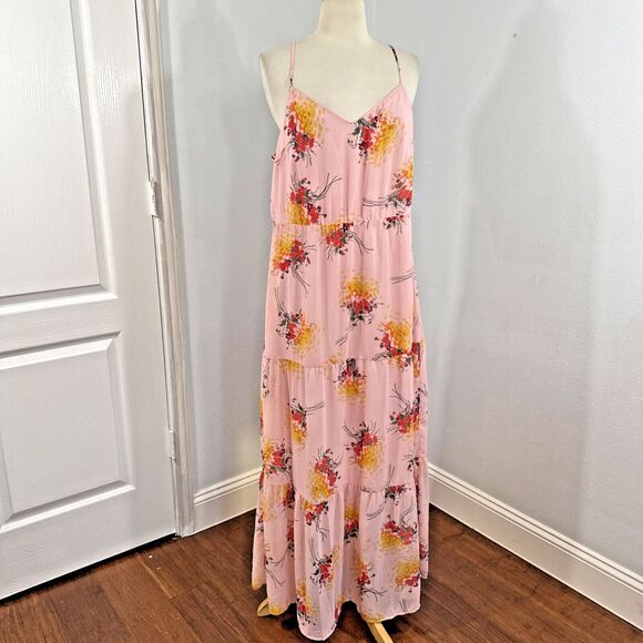 J Crew Maxi Dress Womens 14 Floral Sunburst Tiered Sleeveless Cottagecore Y2K - Picture 1 of 10